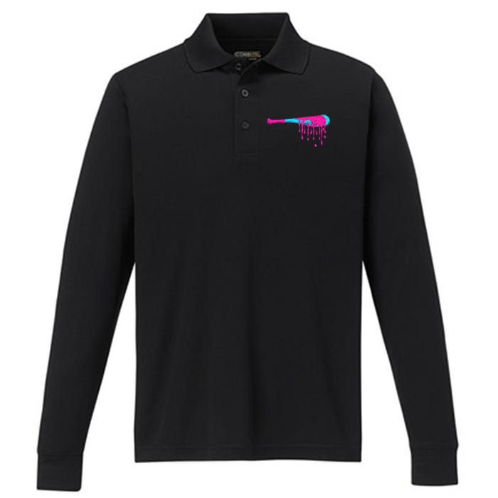 Baseball Bat Drip Performance Long Sleeve Polo