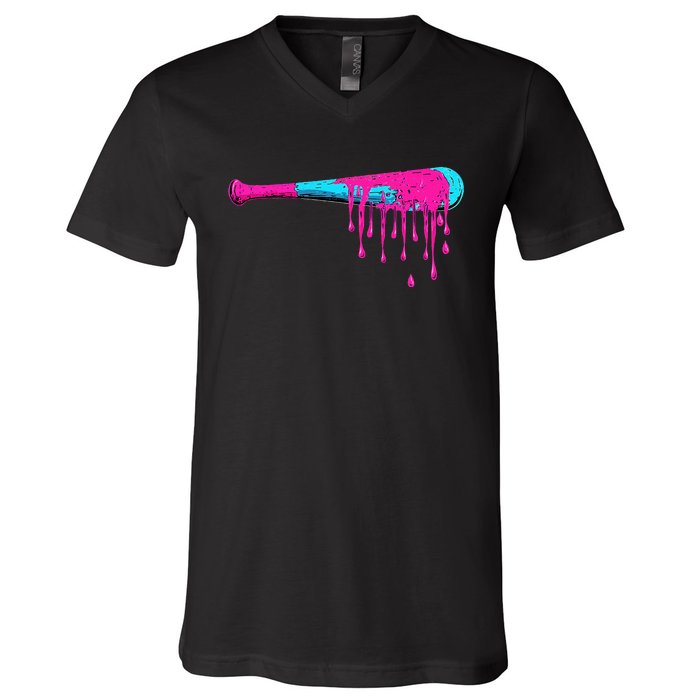 Baseball Bat Drip V-Neck T-Shirt