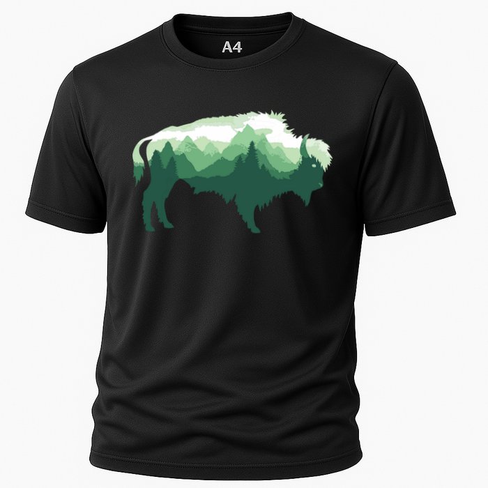 Bison Buffalo Double Exposure Surreal Wildlife Native Animal Cooling Performance Crew T-Shirt