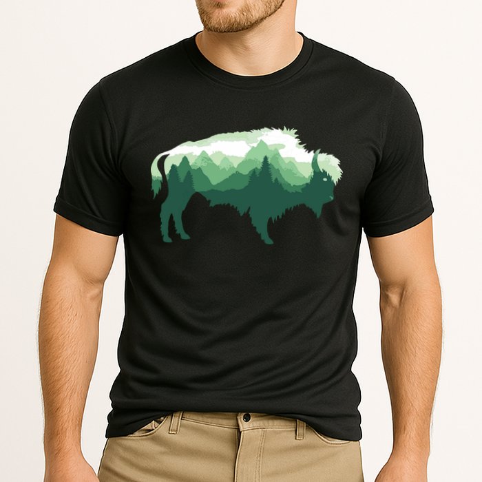 Bison Buffalo Double Exposure Surreal Wildlife Native Animal Cooling Performance Crew T-Shirt