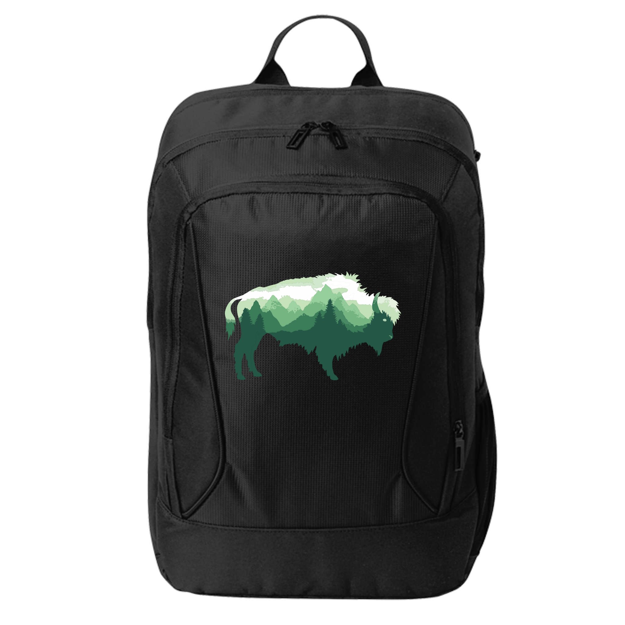 Bison Buffalo Double Exposure Surreal Wildlife Native Animal City Backpack