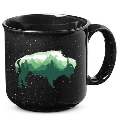Bison Buffalo Double Exposure Surreal Wildlife Native Animal 15oz Campfire Ceramic Mug