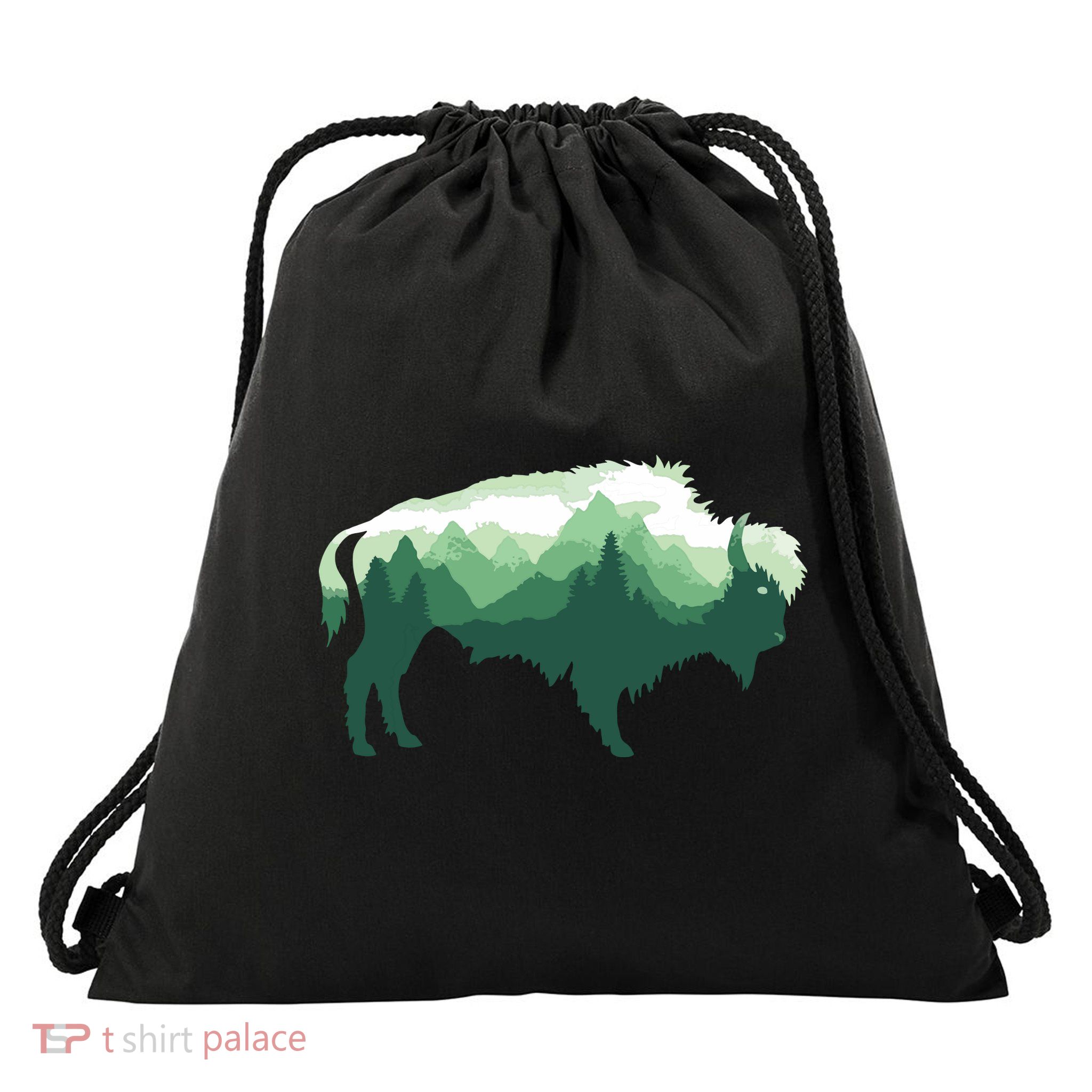 Bison Buffalo Double Exposure Surreal Wildlife Native Animal Drawstring Bag