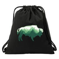 Bison Buffalo Double Exposure Surreal Wildlife Native Animal Drawstring Bag
