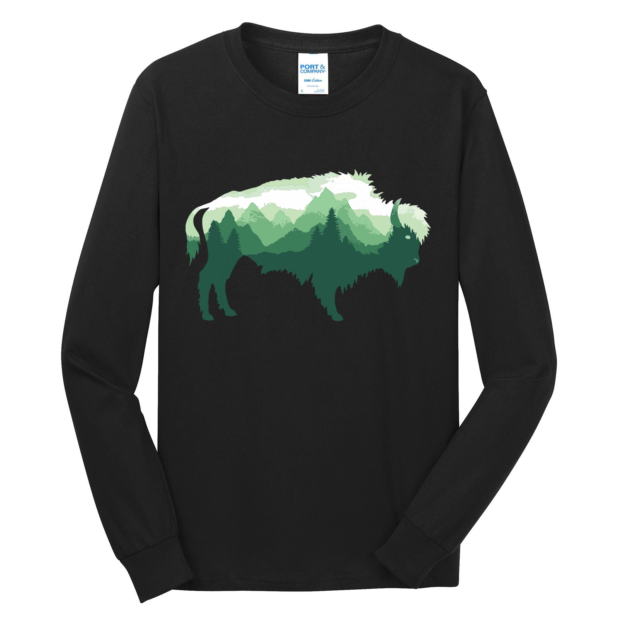 Bison Buffalo Double Exposure Surreal Wildlife Native Animal Tall Long Sleeve T-Shirt