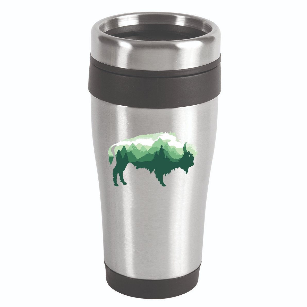 Bison Buffalo Double Exposure Surreal Wildlife Native Animal 16oz Travel Tumbler