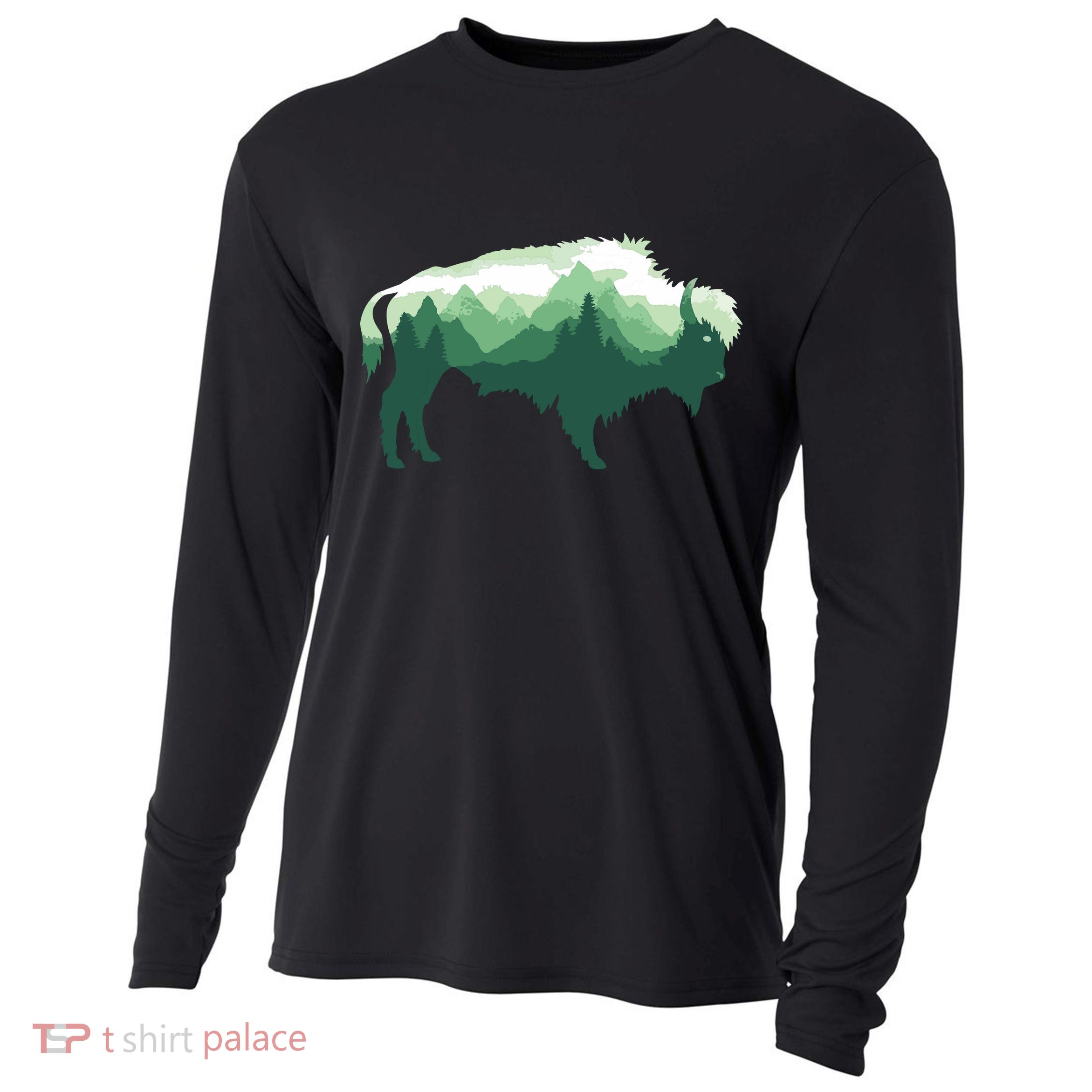 Bison Buffalo Double Exposure Surreal Wildlife Native Animal Cooling Performance Long Sleeve Crew