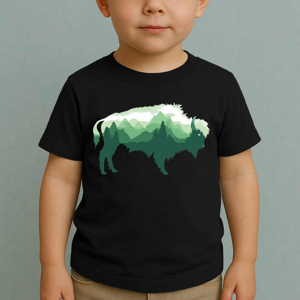 Bison Buffalo Double Exposure Surreal Wildlife Native Animal Toddler T-Shirt