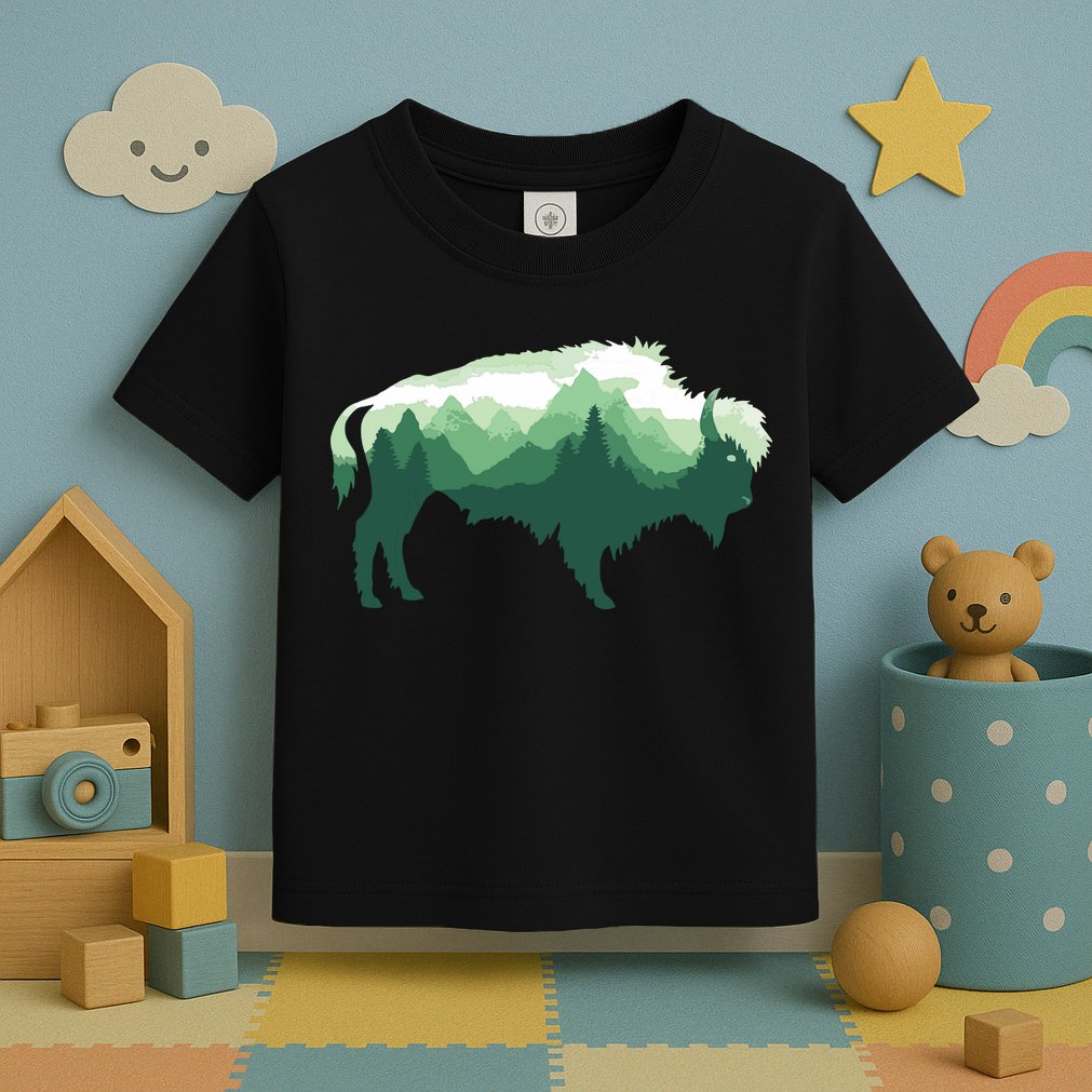 Bison Buffalo Double Exposure Surreal Wildlife Native Animal Toddler T-Shirt