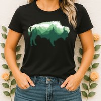 Bison Buffalo Double Exposure Surreal Wildlife Native Animal Womens T-Shirt