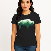 Bison Buffalo Double Exposure Surreal Wildlife Native Animal Womens T-Shirt