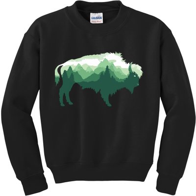 Bison Buffalo Double Exposure Surreal Wildlife Native Animal Kids Sweatshirt