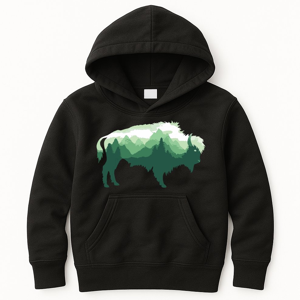Bison Buffalo Double Exposure Surreal Wildlife Native Animal Kids Hoodie