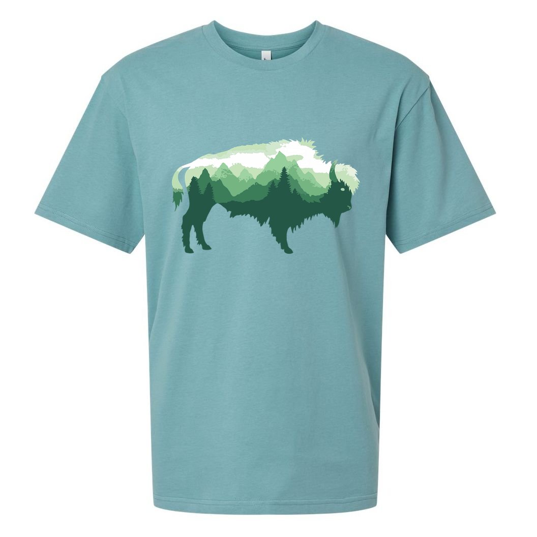 Bison Buffalo Double Exposure Surreal Wildlife Native Animal Sueded Cloud Jersey T-Shirt