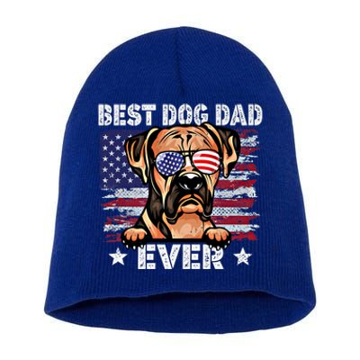 Best Boxer Dad Ever American Flag Fathers Day Gift Short Acrylic Beanie