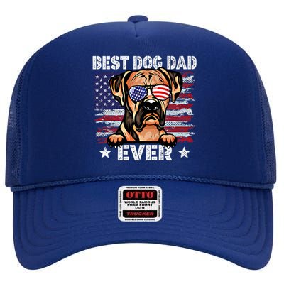 Best Boxer Dad Ever American Flag Fathers Day Gift High Crown Mesh Back Trucker Hat