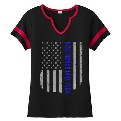 Best Bonus Dad Ever American Flag Gift For Fathers Day Ladies Halftime Notch Neck Tee