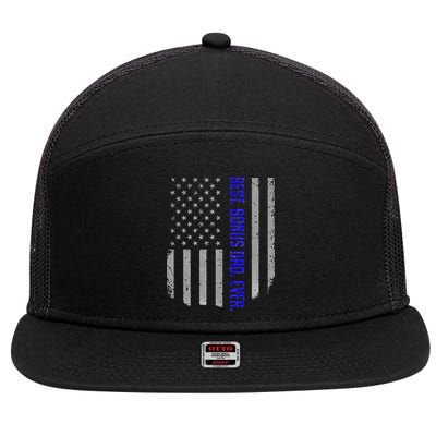 Best Bonus Dad Ever American Flag Gift For Fathers Day 7 Panel Mesh Trucker Snapback Hat