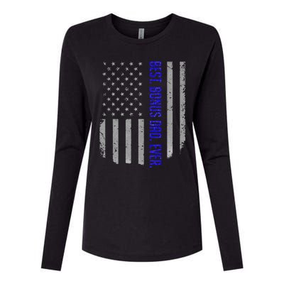 Best Bonus Dad Ever American Flag Gift For Fathers Day Womens Cotton Relaxed Long Sleeve T-Shirt