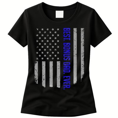 Best Bonus Dad Ever American Flag Gift For Fathers Day Womens T-Shirt
