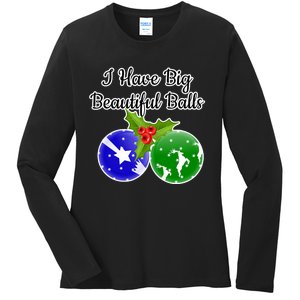 Big Balls Dirty Santa Xmas Fun Adult Humor Ugly Gift Idea Ladies Long Sleeve Shirt