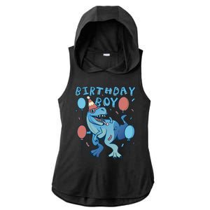 Birthday Boy Dinosaur Celebration Ladies PosiCharge Tri-Blend Wicking Draft Hoodie Tank