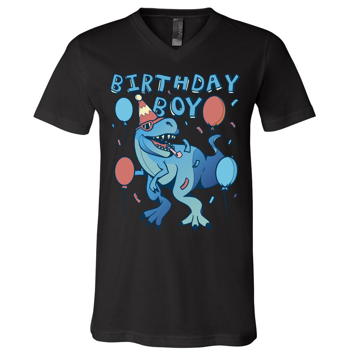 Birthday Boy Dinosaur Celebration V-Neck T-Shirt