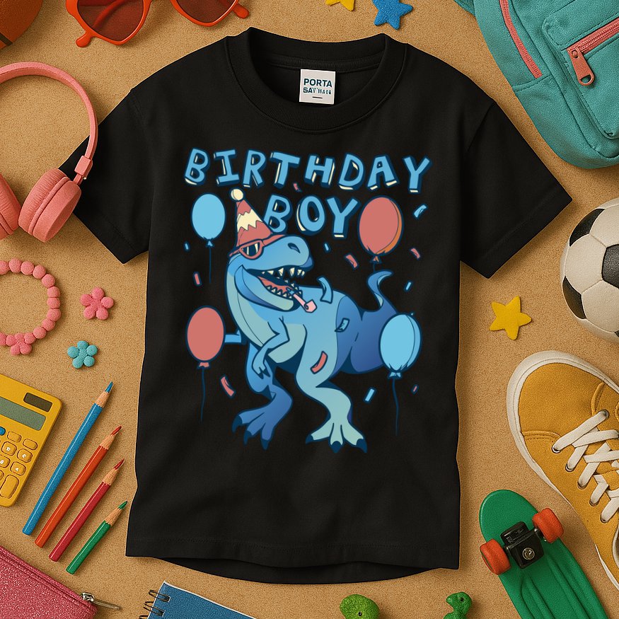 Birthday Boy Dinosaur Celebration Kids T-Shirt