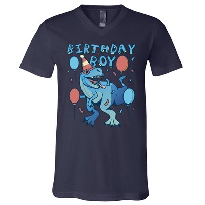 Birthday Boy Dinosaur Celebration V-Neck T-Shirt