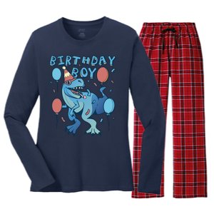 Birthday Boy Dinosaur Celebration Women's Long Sleeve Flannel Pajama Set 