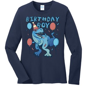 Birthday Boy Dinosaur Celebration Ladies Long Sleeve Shirt