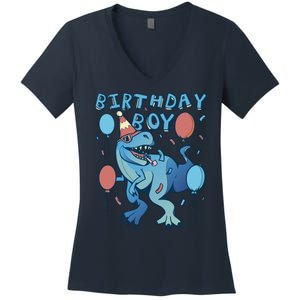 Birthday Boy Dinosaur Celebration Women's V-Neck T-Shirt