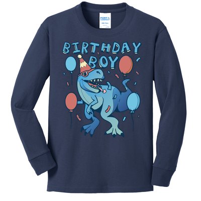 Birthday Boy Dinosaur Celebration Kids Long Sleeve Shirt