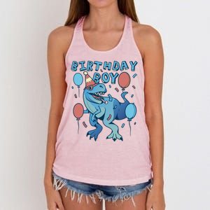 Birthday Boy Dinosaur Celebration Women's Knotted Racerback Tank