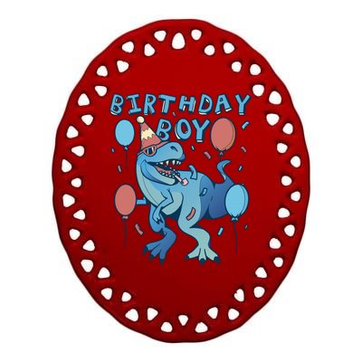 Birthday Boy Dinosaur Celebration Ceramic Oval Ornament