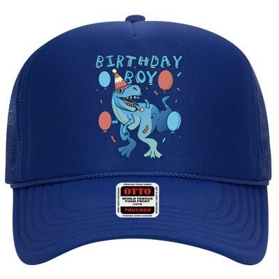 Birthday Boy Dinosaur Celebration High Crown Mesh Back Trucker Hat