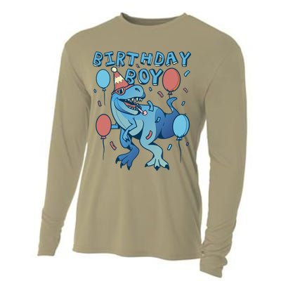 Birthday Boy Dinosaur Celebration Cooling Performance Long Sleeve Crew