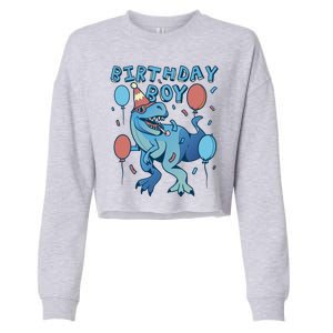 Birthday Boy Dinosaur Celebration Cropped Pullover Crew