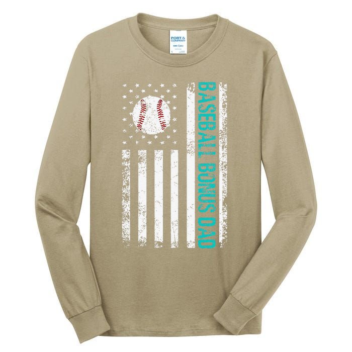 Baseball Bonus Dad Us Flag Best Baseball Dad Fathers Day Tall Long Sleeve T-Shirt