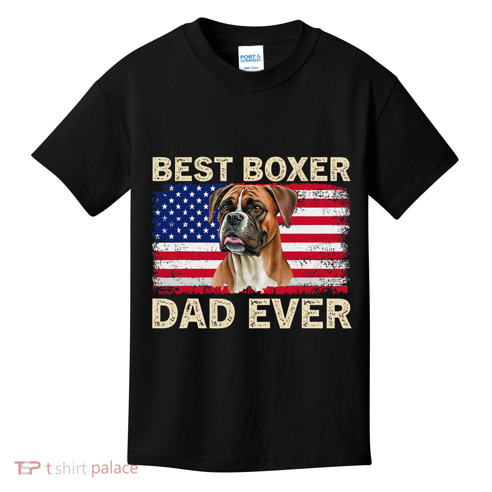 Best Boxer Dad Ever Usa American Flag FatherS Day Dog Lover Kids T-Shirt