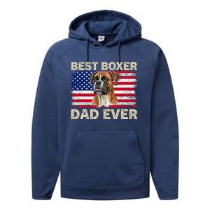 Best Boxer Dad Ever Usa American Flag FatherS Day Dog Lover Performance Fleece Hoodie