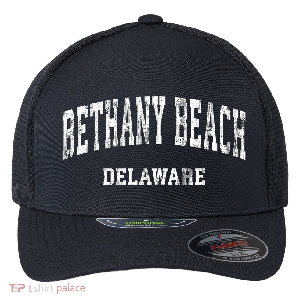 Bethany Beach Delaware De Vintage Varsity Sports Design Flexfit Unipanel Trucker Cap