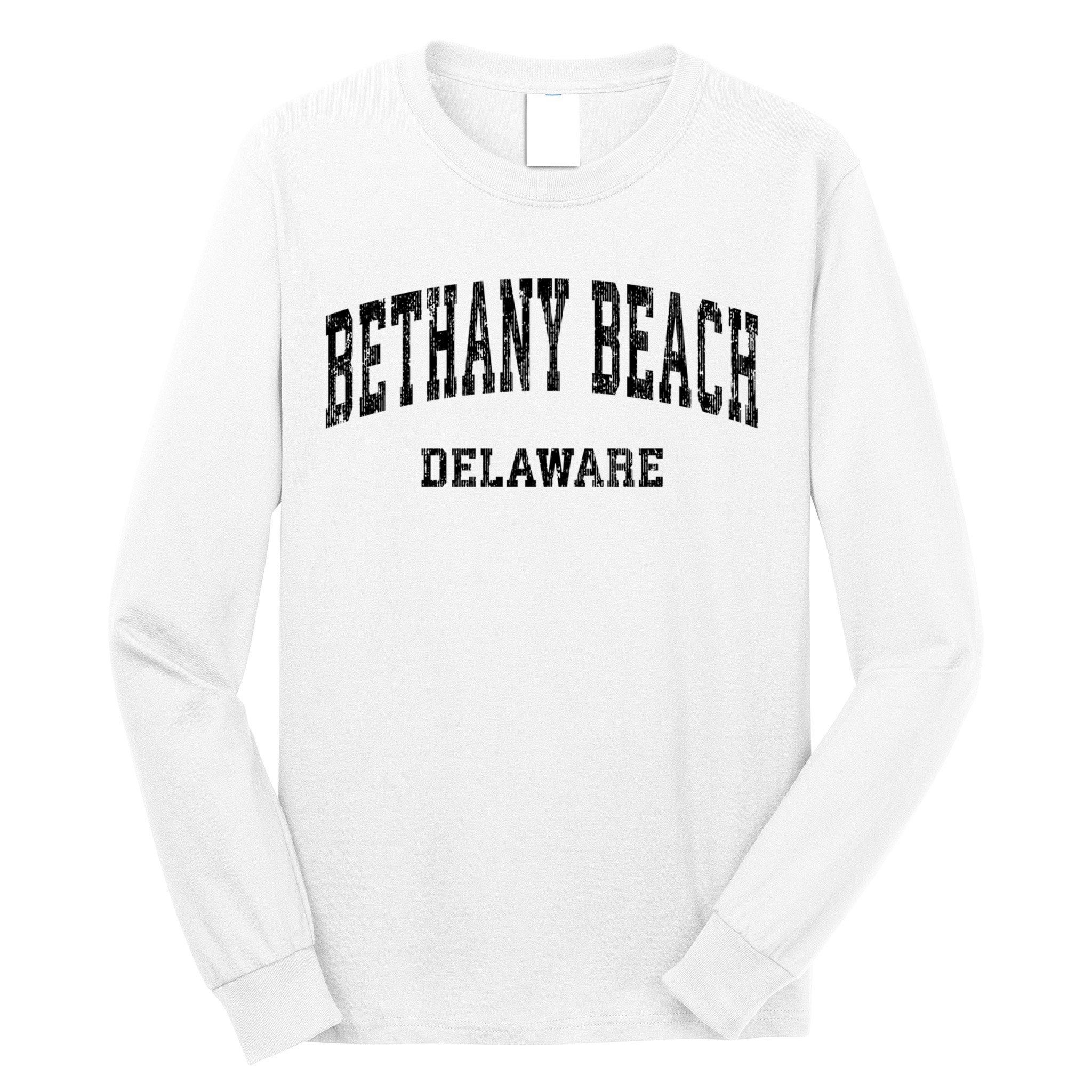 Bethany Beach Delaware De Vintage Varsity Sports Design Long Sleeve Shirt