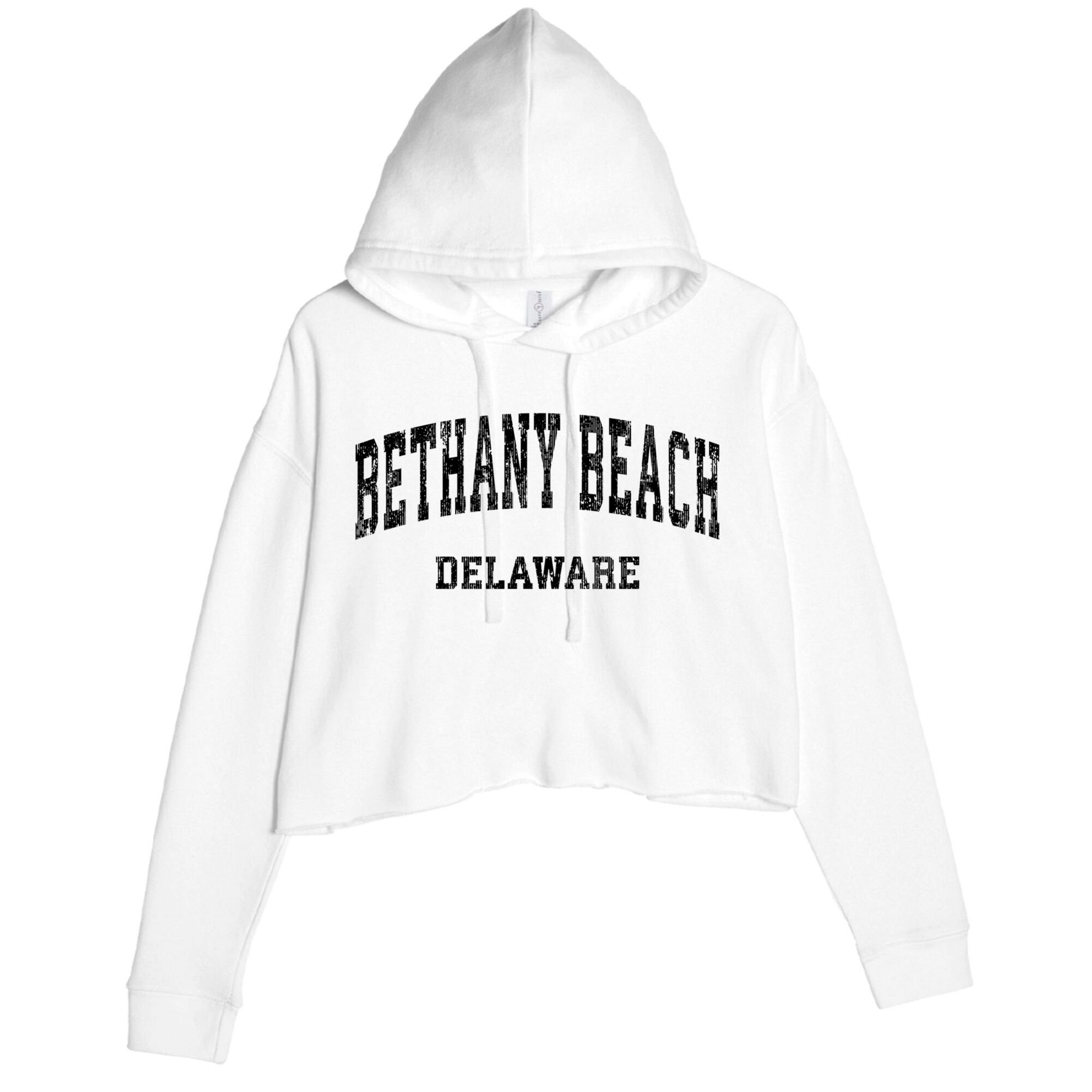 Bethany Beach Delaware De Vintage Varsity Sports Design Crop Fleece Hoodie