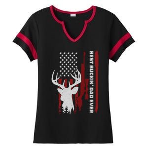 Best Buckin Dad Ever Deer Hunting Gift Ladies Halftime Notch Neck Tee