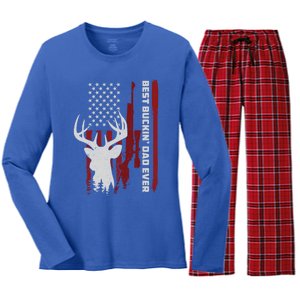 Best Buckin Dad Ever Deer Hunting Gift Women's Long Sleeve Flannel Pajama Set 