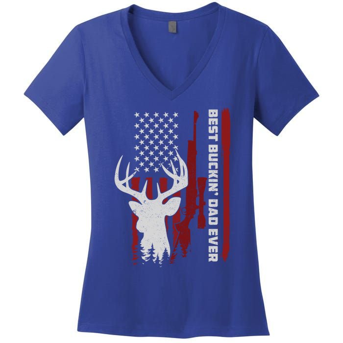 Best Buckin Dad Ever Deer Hunting Gift Women's V-Neck T-Shirt