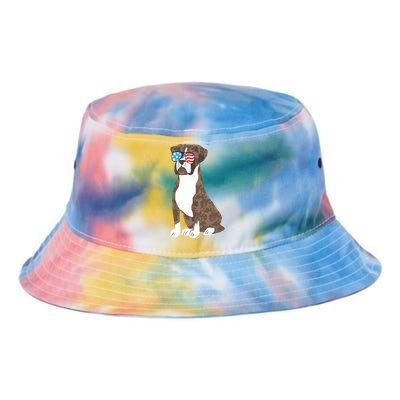 Brindle Boxer Dog Lovers July 4th Patriotic USA Sunglasses Tie Dye Newport Bucket Hat