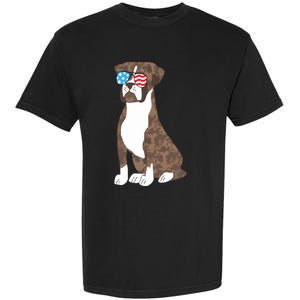 Brindle Boxer Dog Lovers July 4th Patriotic USA Sunglasses Garment-Dyed Heavyweight T-Shirt