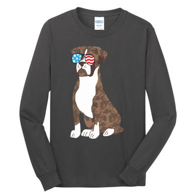 Brindle Boxer Dog Lovers July 4th Patriotic USA Sunglasses Tall Long Sleeve T-Shirt